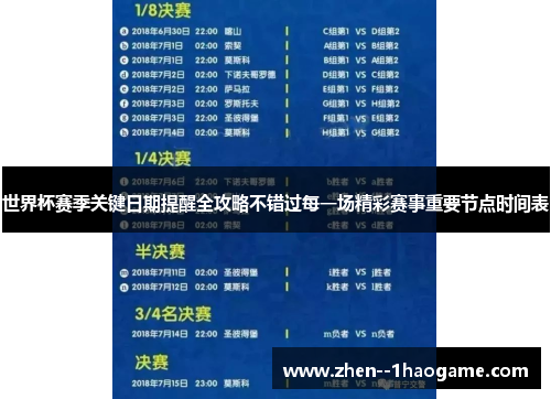世界杯赛季关键日期提醒全攻略不错过每一场精彩赛事重要节点时间表 世界杯赛季关键日期提醒全攻略不错过每一场精彩赛事重要节点时间表